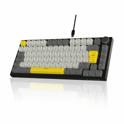 AJAZZ AK820 Wired Mechanical Keyboard, 75% Gaming Keyboard with Volume Control Knob, German QWERTZ Layout, 82 Keys, Five-Layer Sound Insulation Pad, RGB Backlight, Full-Key Hot Swap, Grey White Yellow QWERTZ Grey Angebot bei HelloDeals