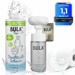 BULA® Popo Öko Glas Bundle | Feuchttuch-Schaum Starterset | Design Glasflasche (leer) + Nachfüll-Flasche + Blumen-Schaumpumpe inkl. Halter | nachhaltige Alternative für Baby u. Toiletten-Feuchttücher Angebot bei HelloDeals