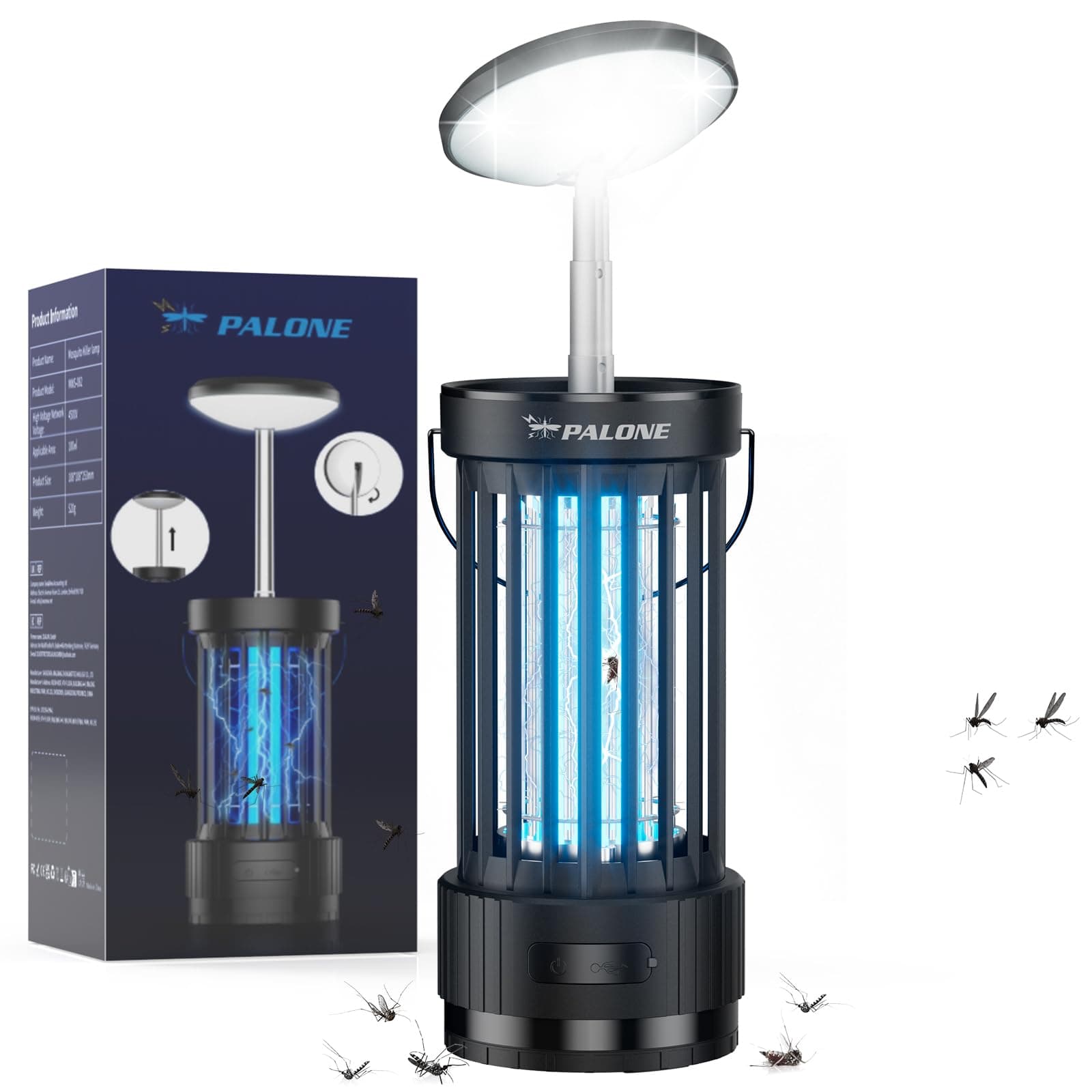 PALONE Elektrischer Insektenvernichter Ausziehbare 4000mAh 4500V, Höhenverstellbar USB C UV Mückenlampe mit LED Licht, Garten & Outdoor-Aktivitäten, Sofortige Bekämpfung von Fliegen und Mücken Angebot bei HelloDeals