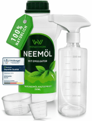 WENDOWERK® Neemöl [250ml] - Inkl. Sprühflasche und Messbecher - Neemöl mit Emulgator zur direkten Anwendung - Niemöl zur natürlichen Pflanzenpflege für Indoor und Outdoor 250 ml Angebot bei HelloDeals