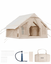 VEVOR Aufblasbare Zelte für Camping 3x3x2,3 m, 4–6 Personen, 300D Oxford 4-Jahreszeiten-Glamping-Zelt mit Handpumpe, Ofenanschluss, 2 Türen & 4 Netzfenstern, inkl. Aufbewahrungstasche für Transport Angebot bei HelloDeals