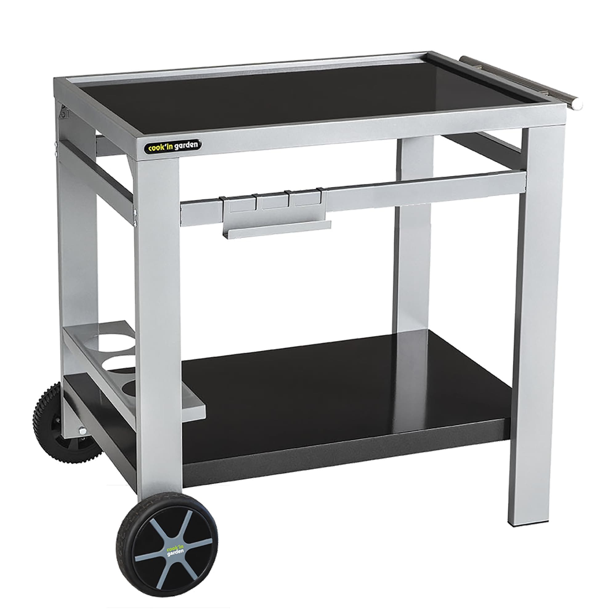 Cook'in Garden Media M Gartenwagen für Grill/Plancha/Arbeitsplatte – L 93,5 × B 67 × H 80,5 cm, Schwarz / Silber. Single Angebot bei HelloDeals