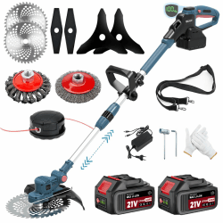 Rasentrimmer mit Akku, Akku Rasentrimmer für Makita-Akkus mit 5 Klingentypen, 21V Rasentrimmer mit Unkrautbürste, mit 2X4.0Ah Akku Freischneider, Tap&Go M10 x 1,25, für Garden Trimmen Blau Angebot bei HelloDeals