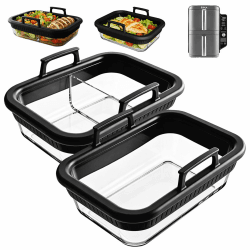 2er Set Glas Auflaufform für Airfryer mit Silikongriffen für Ninja Heißluftfritteuse Zubehör AF400EU/DZ400EU/AF500EU/COSORI, Hitzebeständig, Kratzfest, Herausnehmbarer Griff, BPA-frei 20x15x8,6cm Schwarz Angebot bei HelloDeals