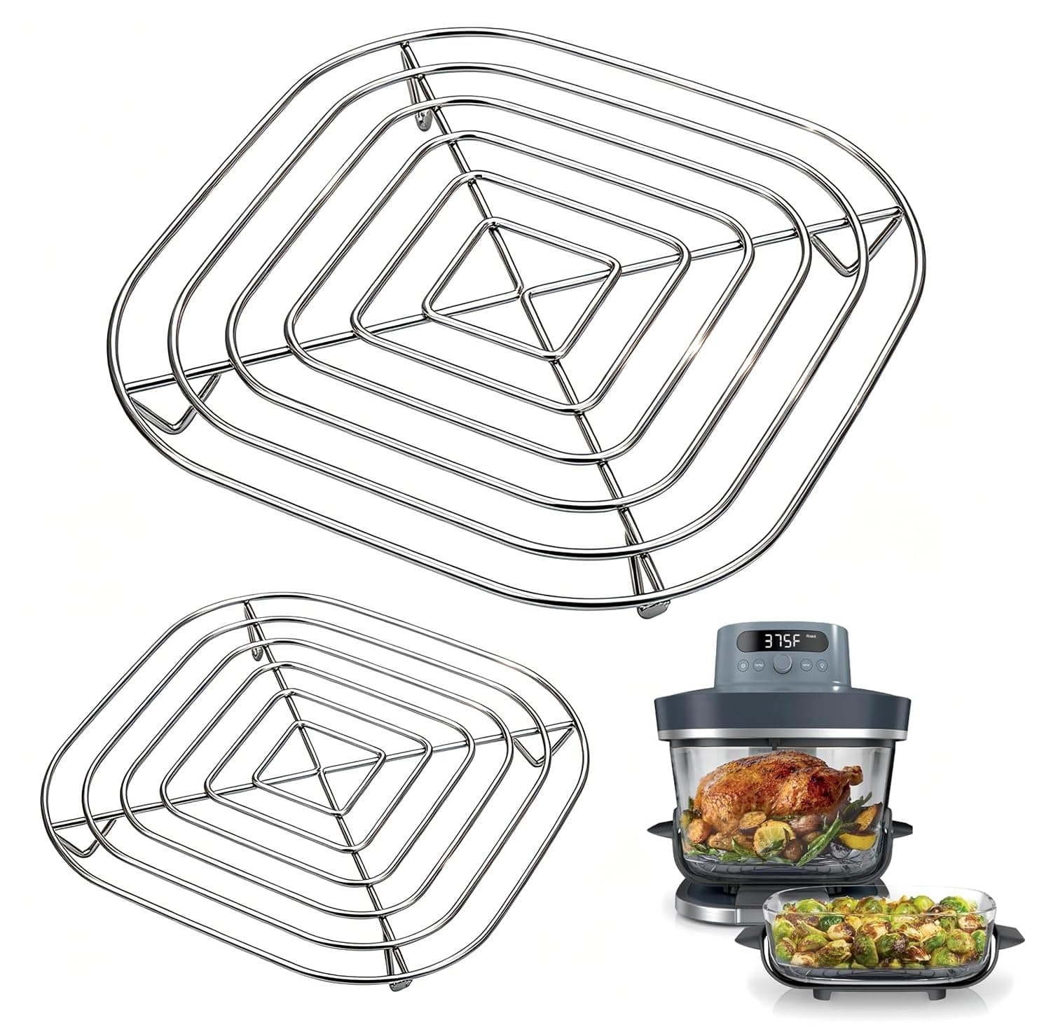2er Edelstahl Grillrost Airfryer für Ninja CRISPi FN101EU & CRISPi Pro | Ersatzrost für 3,8L und 1.4L Glasbehälter Ninja Crispy Zubehör, Inklusive 14 cm und 20 cm Größen , Spülmaschinensicher Angebot bei HelloDeals