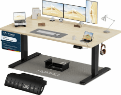 Homall Höhenverstellbarer Schreibtisch 160x80cm mit USB-A Ladeanschluss, Elektrischer Schreibtisch mit Kabel Management Tray, Standing Desk mit 3 Memory Funktion, Computertisch Beige+Schwarz Beige&schwarz 160_x_80_cm Angebot bei HelloDeals