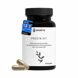 ESSENZ Prosta Vit – 60 Kapseln mit Kürbiskern-, Sägepalmen- & Brennnesselwurzel-Extrakt sowie Zink & Vitamin B6 – vegan, glutenfrei & laktosefrei 39.4 g (1er Pack) Angebot bei HelloDeals