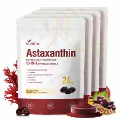 VivoNu Astaxanthin 24mg 960 Weichkapseln (4er Pack) – Aus Haematococcus Pluvialis-Mikroalgen gewonnen – Gentechnikfrei und Glutenfrei 960 Stück (4er Pack) Angebot bei HelloDeals
