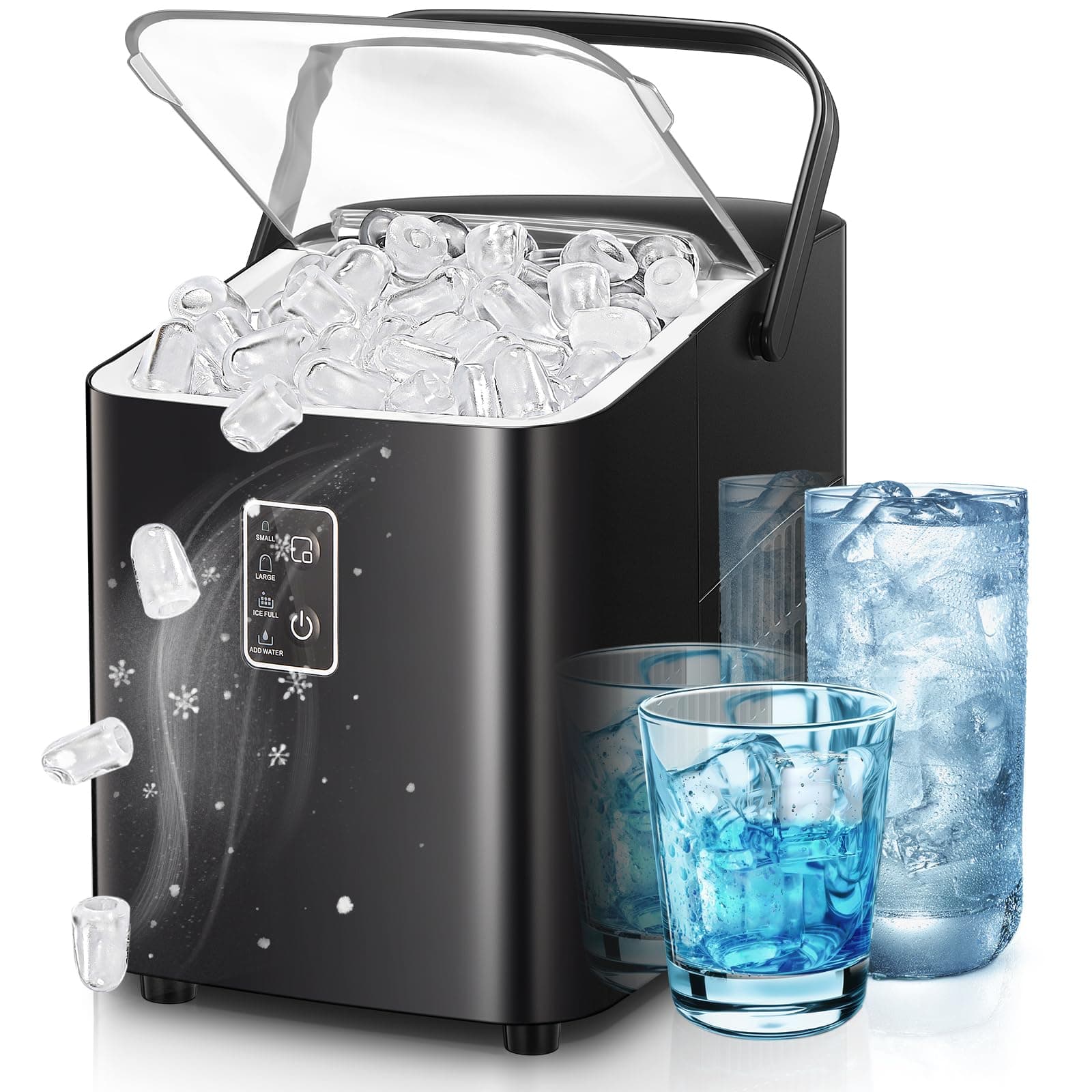 FOHERE Eiswürfelmaschine, Eiswürfel in 5 Minuten, 14KG in 24 Stunden, Selbstreinigender Mini Eiswürfelbereiter, 2 Eiswürfel Größen für Küche, Büro, Bar und Party (Tiefschwarz) Angebot bei HelloDeals