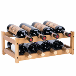 YunNasi Weinregal, Klein Flaschenregal Lagerung Halter, Natürliche Flaschenhalter aus Bambus, Wein Flaschen Regal für Küche Countertop Keller Bar Schrank (2 Etagen-8 Flaschen) Angebot bei HelloDeals