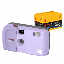 KODAK EC35 35-mm-Filmkamera, wiederverwendbar, fokussierfrei, mit eingebautem Blitz, Schiebedeckel, einsteigerfreundlich (Lavendel). Bündel mit Kodak Ultramax 400/24EXP 35-mm-Rollfilm Lavendel Bündel Angebot bei HelloDeals