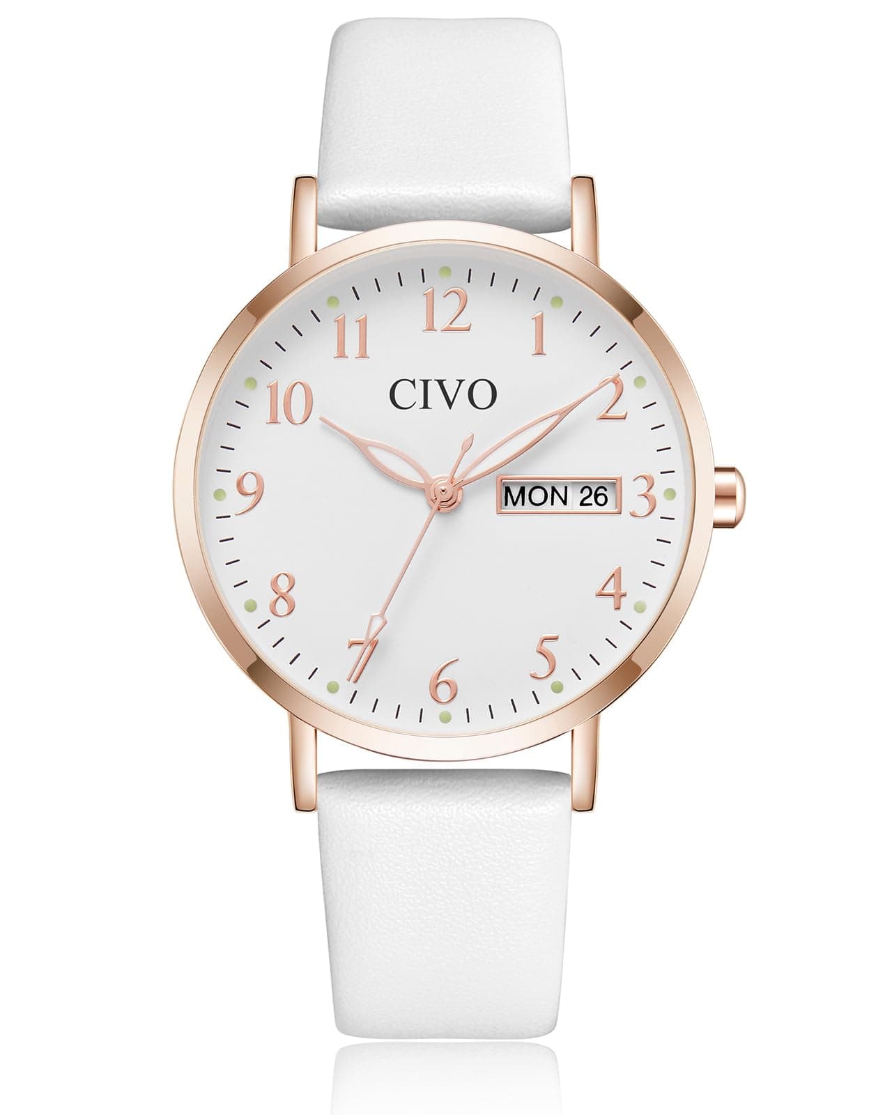 CIVO Leicht Lesbar Armbanduhr Damen: Analog Klares Zifferblatt mit Zahlen | Datum und Tag Leuchtende Zeiger Wasserdicht - Damenuhr Elegant für Casual Alltag - Geschenke für Ehefrau Mutter Senioren C3 - Weiß Angebot bei HelloDeals