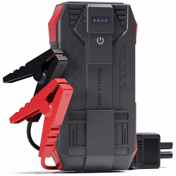Povasee Starthilfe Powerbank für Pkw, 6000A Booster Auto Starthilfe (bis zu 10L Benzin/8L Diesel), Starter Powerbank mit Starthilfekabel, 12V Kfz Jump Starter mit LED und 2 USB-Ausgänge Grau/Rot Angebot bei HelloDeals