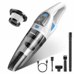 Topipop Handstaubsauger Akku, 25000Pa kabellos | Staubsauger mit HEPA-Filter waschbar, 45 Min. Laufzeit, LED-Licht, 3 Köpfe für Küche, Büro, Auto, Tierhaare, Weiß_GV09 Angebot bei HelloDeals