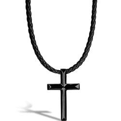 SERASAR Premium Leder Halskette Herren | Edelstahl Anhänger | Sicherer Verschluss | Drei Farben | Inklusive Schmuckschachtel 50cm Cross Schwarz Angebot bei HelloDeals