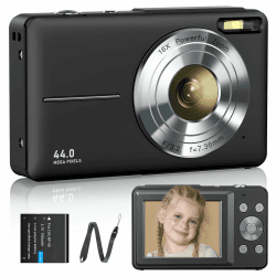 Digitalkamera Fotokamera 1080P 44MP Fotoapparat 16X Digitalzoom 1 Akkus Digitalkamera für Kinder Jugendliche Student Anfänger Schwarz Angebot bei HelloDeals