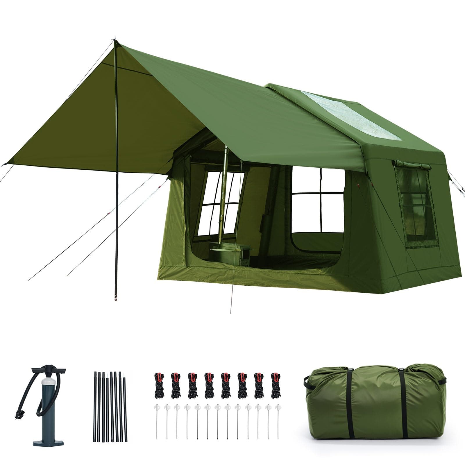 Ytaoeo Aufblasbares Zelt für Camping Outdoor Zelt Aufblasbares Gampingzelt aus Wasserdichtem Oxford-Stoff Air Glamping Zelte, Verschiedene Optionen 6 Personen Armeegrün + Vordach Angebot bei HelloDeals