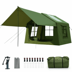 Ytaoeo Aufblasbares Zelt für Camping Outdoor Zelt Aufblasbares Gampingzelt aus Wasserdichtem Oxford-Stoff Air Glamping Zelte, Verschiedene Optionen 6 Personen Armeegrün + Vordach Angebot bei HelloDeals