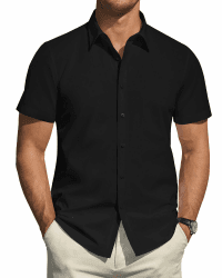 J.VER Hemd Herren Kurzarm Fleckenschutz Regular Fit Herrenhemd Sommer Stretch Hemden Formales Hochzeit Freizeit Businesshemd Black Schwarz XXL Angebot bei HelloDeals
