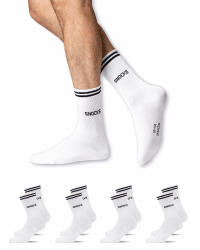 Snocks Retro Socken aus Bio-Baumwolle, 4 Paar | Lifestyle Socken im Streifen Design, lange Tennissocken Damen & Herren, hohe Sportsocken, Gr. 35-50 43-46 4x Weiss Angebot bei HelloDeals