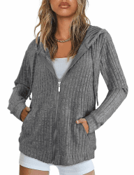 Flikity Zip Hoodie Damen Reißverschluss Sweatjacke mit Kapuze Basics Kapuzenpullover Damen Jacke Sommer Herbst Kleidung M Grau Angebot bei HelloDeals