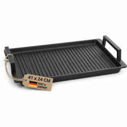 Lieblingspfanne Grillplatte BBQ 41x24 cm I mit Seitengriffen & 4-fach-Antihaftbeschichtung I aus Aluminium Guss für alle Herdarten inkl. Induktion & Gasgrill 41 x 24 cm BBQ geriffelt Angebot bei HelloDeals