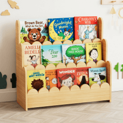 SpaceAid 3-stufiges Kinder Bücherregal mit geschwungenen Kanten, Montessori Bücherregal für Kleinkinder,Natur Natur 3 Tier, 78.15 CM Angebot bei HelloDeals