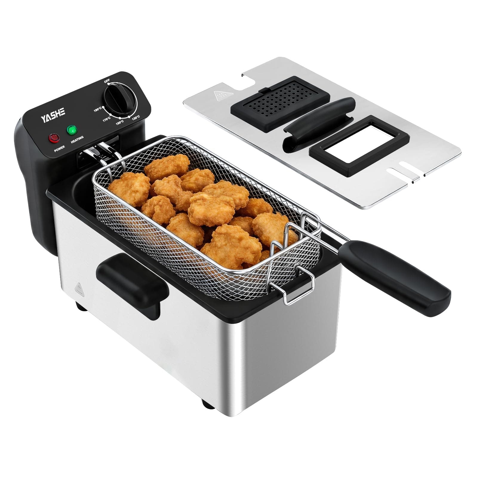 YASHE Friteuse mit Fett 3L, 2000 W mit Sichtfenster | Mit Temperaturregelung, Herausnehmbarem Korb & Ölbehälter, Edelstahl, Leicht zu Reinigen Angebot bei HelloDeals