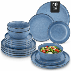 Steingut Geschirrset 6 Personen, vancasso ANYA Blau Teller Set Modern 18 teilig,Tafelservice mit Speiseteller, Desserttellern und Schüsseln, Geschirr Set Spülmaschinen und Mikrowellenfest Blau 18 Pieces (Set for 6) Angebot bei HelloDeals