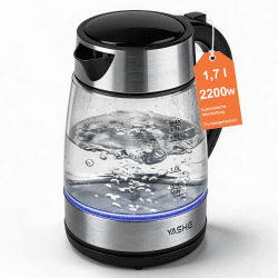 YASHE Wasserkocher Glas 1,7L 2200W Schnellkochend Mit LED-Licht | Edelstahlboden, Kalkfilter, Abschaltautomatik, Trockengehschutz, 360° Basis, Ein-Knopf-Deckel 1.7 Liter Schwarz Angebot bei HelloDeals