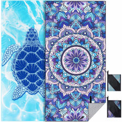 KUOGAS Strandtuch XXL 2er Set 90×180 cm,Groß Schnelltrocknendes Mikrofaser Handtuch, Sandfrei Badetuch,Stranddecke Damen strandhandtuch Schildkröte + Mandala Angebot bei HelloDeals