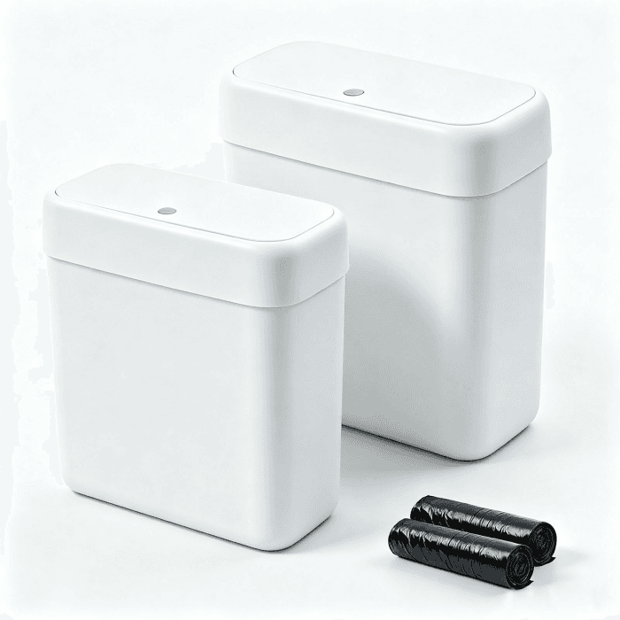 funest 2er Set Badmülleimer mit Deckel, Schmaler Mülleimer für Badezimmer, Kunststoff Abfalleimer mit Druckdeckel für WC, Wohnmobil, Büro und kleine Räume, Weiß, 8,5L & 11L 2er Set（8.5L+10L) Angebot bei HelloDeals