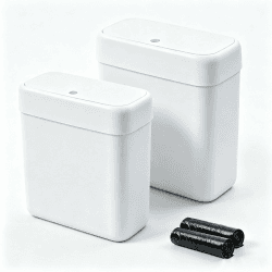 funest 2er Set Badmülleimer mit Deckel, Schmaler Mülleimer für Badezimmer, Kunststoff Abfalleimer mit Druckdeckel für WC, Wohnmobil, Büro und kleine Räume, Weiß, 8,5L & 11L 2er Set（8.5L+10L) Angebot bei HelloDeals