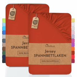 NatureMark 2er Pack Kinder Jersey Spannbettlaken, Spannbetttuch 100% Baumwolle in vielen Größen und Farben MARKENQUALITÄT ÖKOTEX Standard 100 | 70x140 cm - rost rot Angebot bei HelloDeals