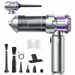 Handstaubsauger, 25000Pa Handstaubsauger Akku Kabellos mit 1-Knopf-Selbstentleerung, 4-in-1 Autostaubsauger Stark mit Bürstenlosem Motor, 3 Stufen Mini Staubsauger, Ideal für Tierhaare, Auto, Haushalt Silber Angebot bei HelloDeals