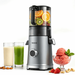 YASHE Entsafter, 600W Slow Juicer mit 150mm Extra Großem Einfüllschacht aus Edelstahl, Saftpresse für ganze Früchte & Gemüse, Sorbet & Nussmilch, Hohe Saftausbeute, Leicht zu reinigen Angebot bei HelloDeals