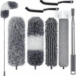 Staubwedel Teleskop lang [TESTSIEGER] im 9 teiligen Set,Bis 2,54m ausziehbar und waschbar, Staubwischer, Mikrofasern Staubmagnet Magic Duster, Staubfänger Haushalt und Gewerbe für Reinigen Lücken,Grau Angebot bei HelloDeals