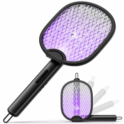 3-in-1 Elektrische Fliegenklatsche 4000V Stark, 1800mAh Akku Insektenvernichter USB-C, 180° Klappbare Mückenklatsche mit LED, Wandmontage & Selbststehen(Graphite Black) Schwarz Angebot bei HelloDeals