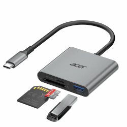 acer USB C SD Kartenleser mit Typ-A 3.0, 170MB/s Card Reader Aluminium | Kartenlesegerät Typ C Micro SD Speicherkartenleser Adapter für iPhone 17 16 15, Galaxy S26,iPad MacBook Pro,Surface Pro usw. Grau SD 3.0 Angebot bei HelloDeals