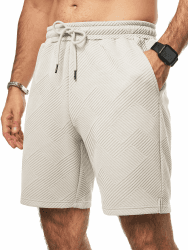 JMIERR Herren Textur Kurze Hosen Sommer Shorts mit 3 Taschen | Lässig, elastische Taille, Kordelzug, leicht, Sommerstrand XL A Beige Angebot bei HelloDeals