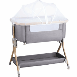 Larex Beistellbett Baby,3 in 1 Babybett mit Moskitonetz,Aufbewahrungstasche & Korb,5-stufig Höhenverstellbares Babybett,4 Räder mit Bremse,atmungsfreundliche Matratze & Mesh (Dunkelgrau) Angebot bei HelloDeals
