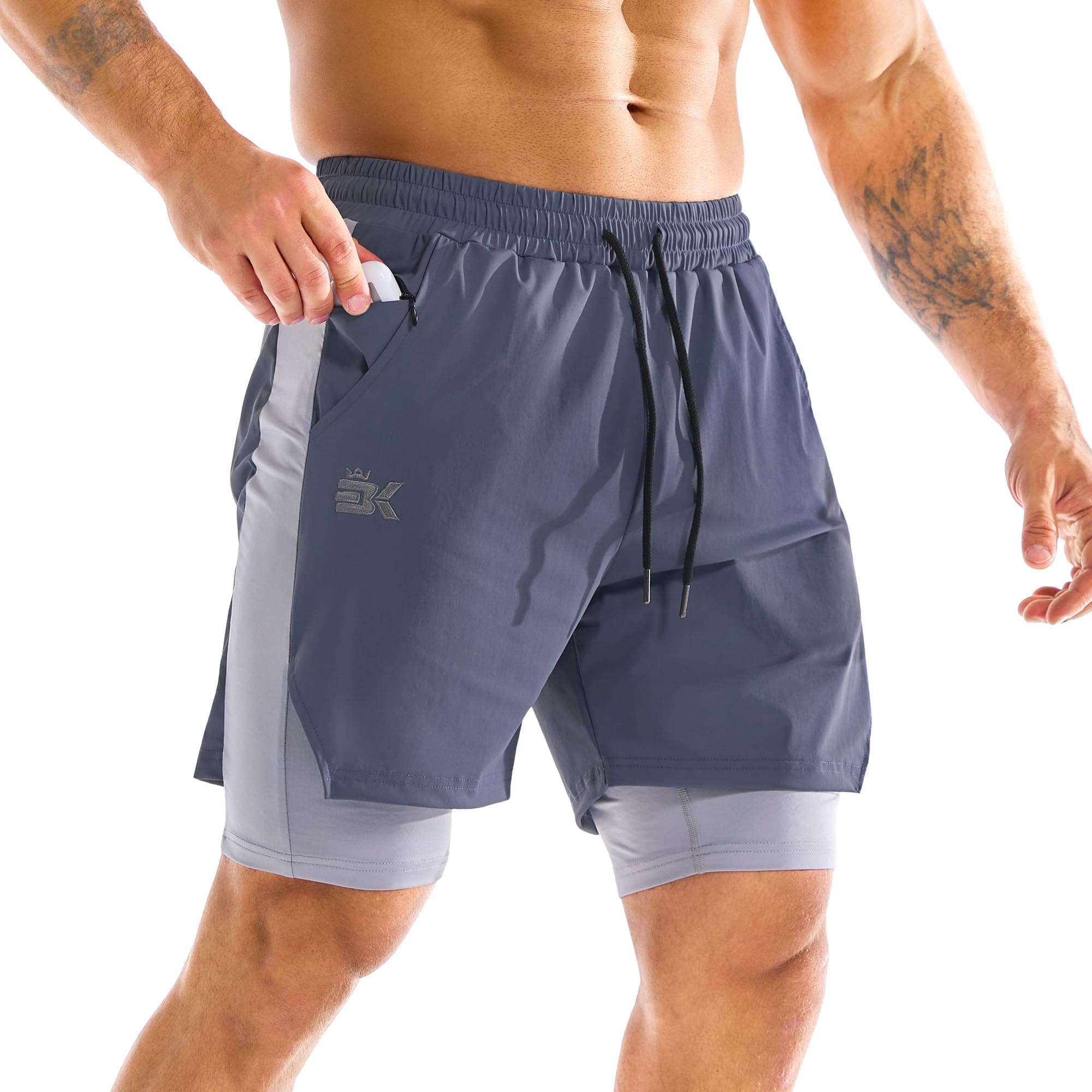 BROKIG Laufhose Herren Kurz 2 in 1 Gym Hose Sport Shorts | Kurze Sporthose Herren mit Innenhose, Outdoor Running Shorts Men, Laufshorts Herren mit Handytasche L Navy Blau Angebot bei HelloDeals