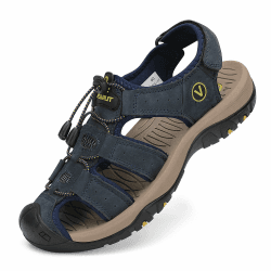 FLARUT Sandalen Herren Outdoorsandalen Trekkingsandalen Wander | Echtleder,Geschlossene Zehe,Rutschfest Gummisohle,Leichte & Dämpfende EVA Brandsohle,Verstellbarer Klettverschluss 39 EU Blau A Angebot bei HelloDeals
