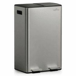 mVm Mülleimer Küche,60 Liter Treteimer,2 x 30 Liter Treteimer, 2 Fächer, Mülltrennsystem, Abfalleimer Küche mit Inneneimer aus Kunststoff,Metall,Klappdeckel, Softclose, Luftdicht 60L Grau Angebot bei HelloDeals
