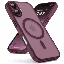 Oududianzi - Magnetisch Hülle für iPhone 16 mit Magsafe Case, WineRed | Durchscheinende Mattierte PC Rückseite TPU Silikon Schutzhülle, Kameraschutz Transluzente Matt Kratzfest Stoßfest Handyhülle iPhone 16 Winered Angebot bei HelloDeals