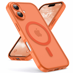 Oududianzi - Magnetisch Hülle für iPhone 17 mit Magsafe Case, Orange | Durchscheinende Mattierte PC Rückseite TPU Silikon Schutzhülle, Kameraschutz Transluzente Matt Kratzfest Stoßfest Handyhülle iPhone 17 Orange Angebot bei HelloDeals
