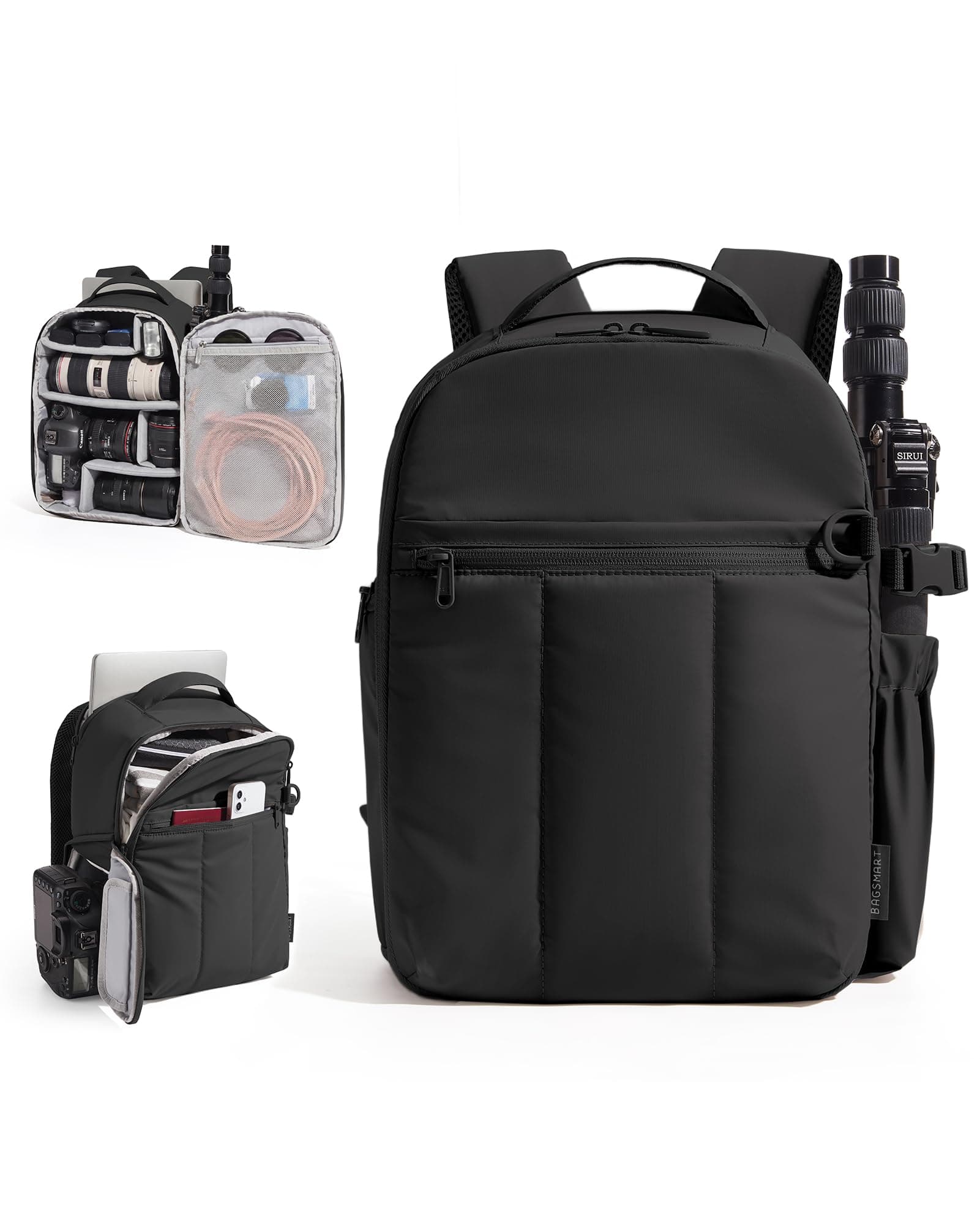 bagsmart Kamerarucksack Fotorucksack wasserdicht mit 13.6 Zoll Laptopfach für Sony Nikon Canon Kamera, DJI Drohne Zubehör, Stativhalterung, Tagesrucksack für Outdoor Fotografie Schwarz Angebot bei HelloDeals