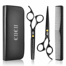 CIICII Friseurschere, 6,7 Zoll Haarschneideschere Profi Set (Schwarze) | Haarschere und Effilierschere, Schere Haare Schneiden Formung Pflege für Männer Frauen Haustiere Familie Friseursalon Schwarze Friseurschere Set Angebot bei HelloDeals