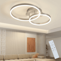 ZMH Deckenlampe Schlafzimmer LED Deckenleuchte 46W Schlafzimmerlampe 59CM | Wohnzimmerlampe dimmbar mit Fernbedienung in Silber Modern Design aus Acryl Metall Deckenbeleuchtung für Küche Wohnzimmer Silber 2 Ringe Angebot bei HelloDeals