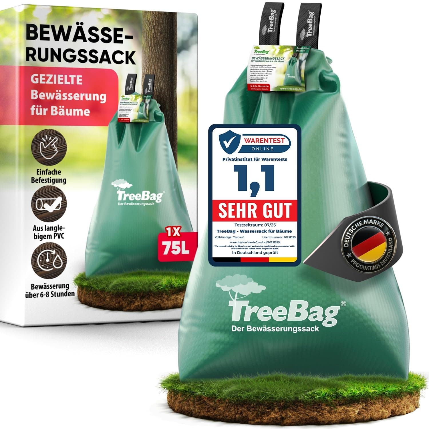 Wassersack für Bäume 1 x 75L – UV-stabiler Baumbewässerungssack aus PVC – Effektiver Bewässerungssack Baum für Garten & Stadtgrün 75 l 1 Angebot bei HelloDeals